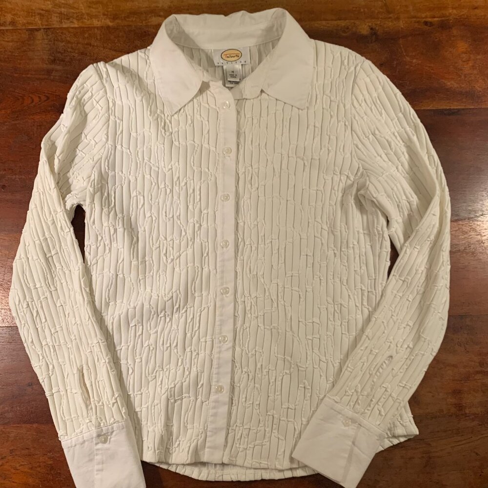 Talbots White Textured Blouse Petite M